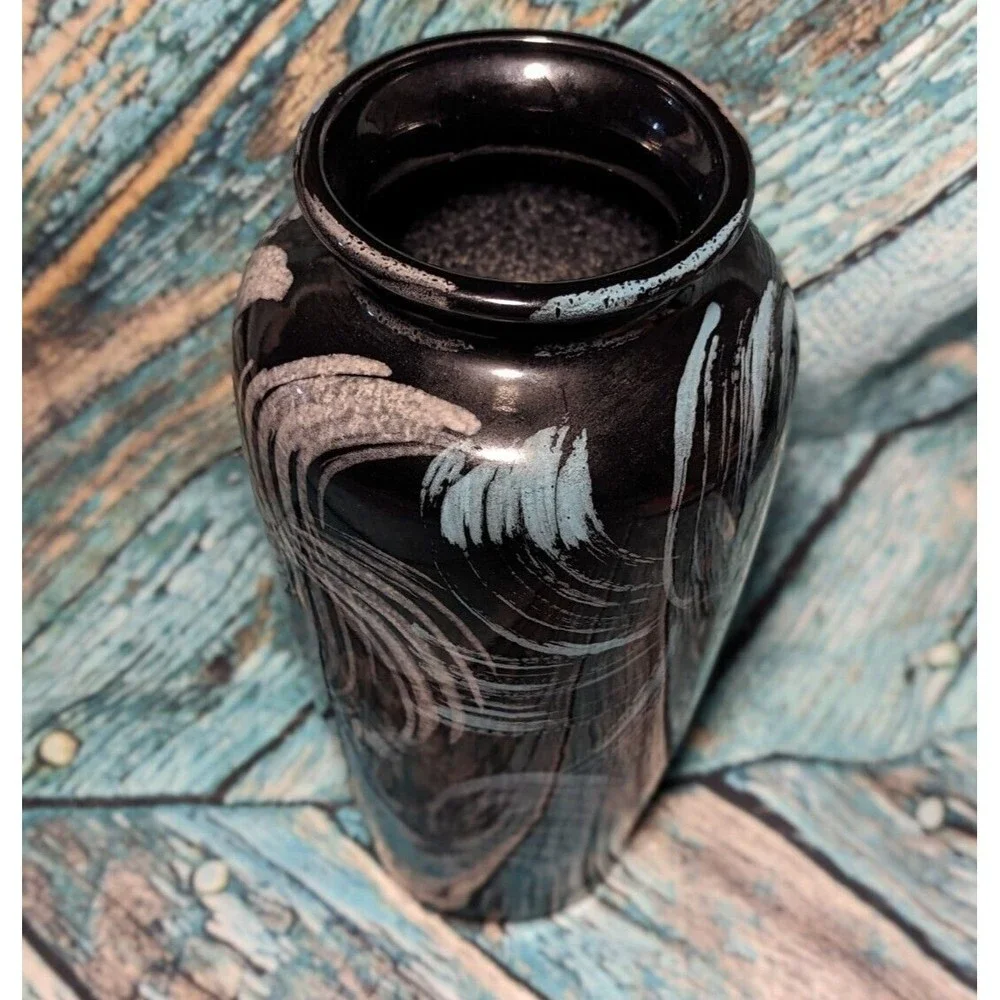 Mid Century Modern‎ Vase Black Vases Purple Pink Blue Abstract Design 12.5